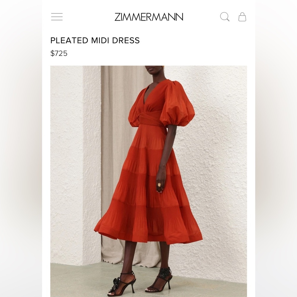 Zimmermann Red Pleated Midi Dress